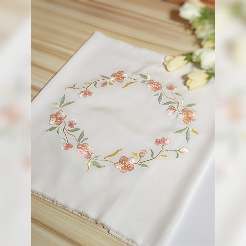 Computer Embroidery Peach Pattern Design with Hanfu Material Sample Dst Machine Embroidery Emb Recommended Template Logo Material New Product Image