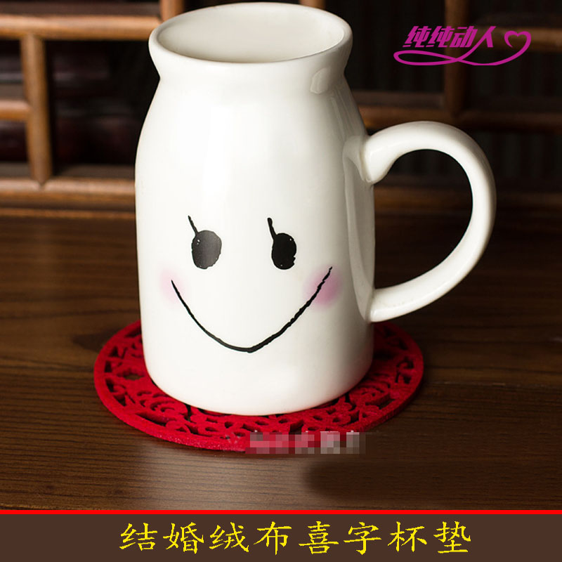 Joy Character Cup Mat Bowl Mat Tea Round Cup Mat Cutlery Mat Table Decoration Frizz Felt Happy Character Thickened Wedding