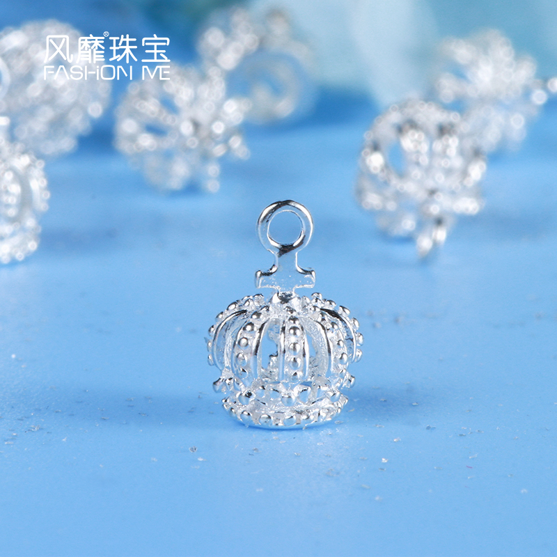 925 pure silver royal crown small crown pendant item pendant chain pendant diy hand woven crystal string bead hanging accessories-Taobao