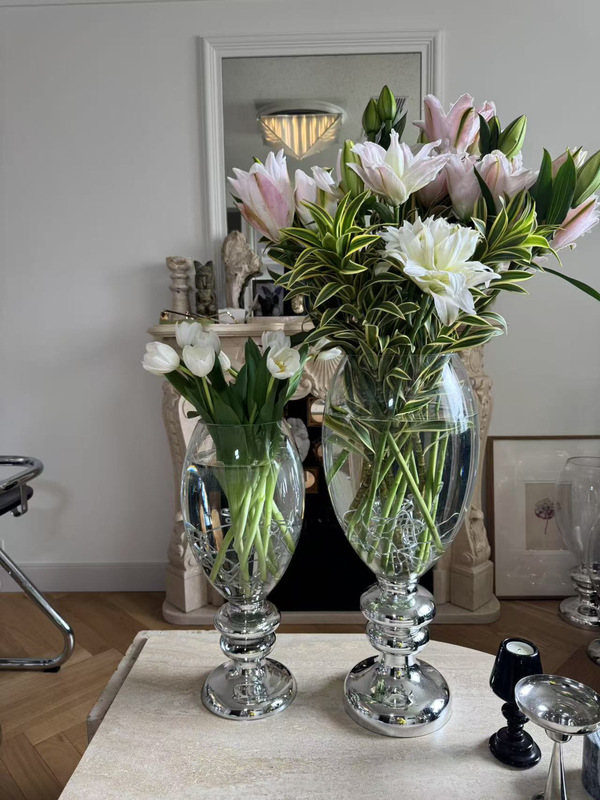 French-Style Light Luxury Tall Vintage Transparent Glass Vase Hotel Lobby Model Room Villa Home Flower Arrangement Decoration