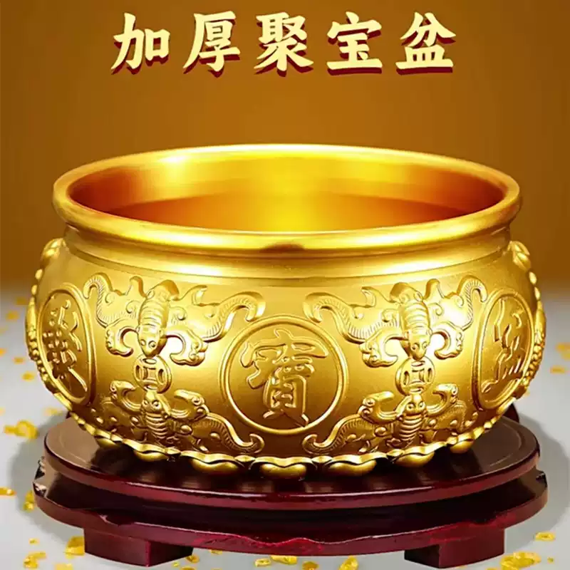 中式纯铜聚宝盆手工纯铜工艺品客厅玄关装饰摆件招财聚财铜缸大号铜质米