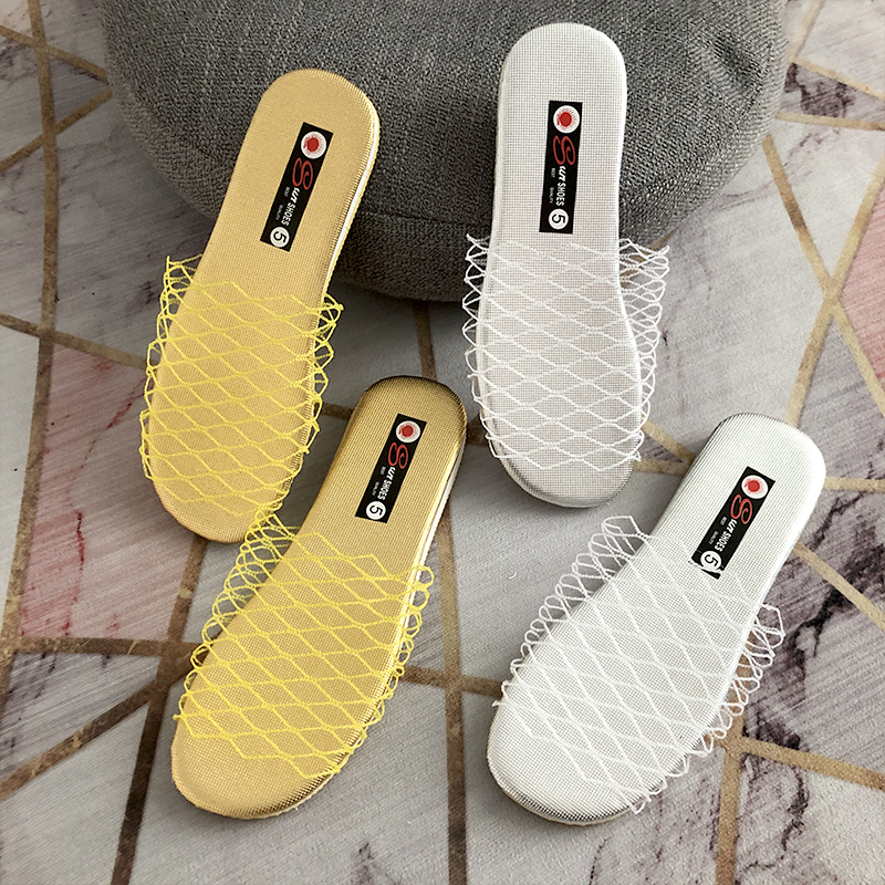 Hong Kong Retro Sunshoes Gold and Silver Plastic Fishnet Slippers for Women, Lightweight and Easy to Wear, Home Foam Slippers