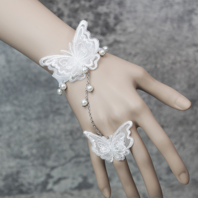 Original New Lace Bracelet with Butterfly, Adjustable with Ring, Elegant Temperament, Performance Stage Women's Pearl Bracelet