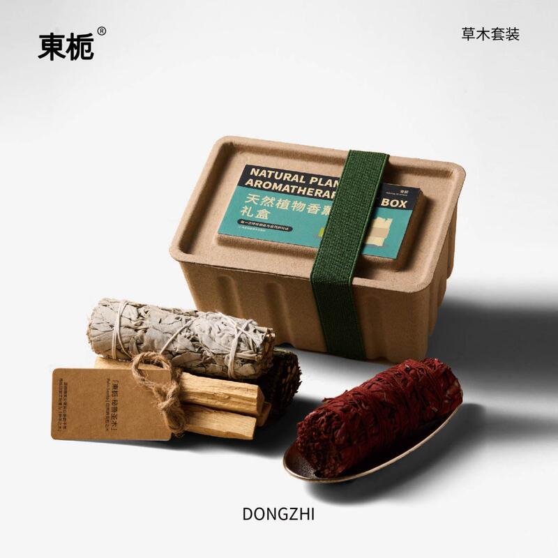 Dongzhi Natural Grass Stick Gift Box Set Blue and White Sage Sacred Wood Cedar Eucalyptus Plant Aromatherapy Material Birthday Gift