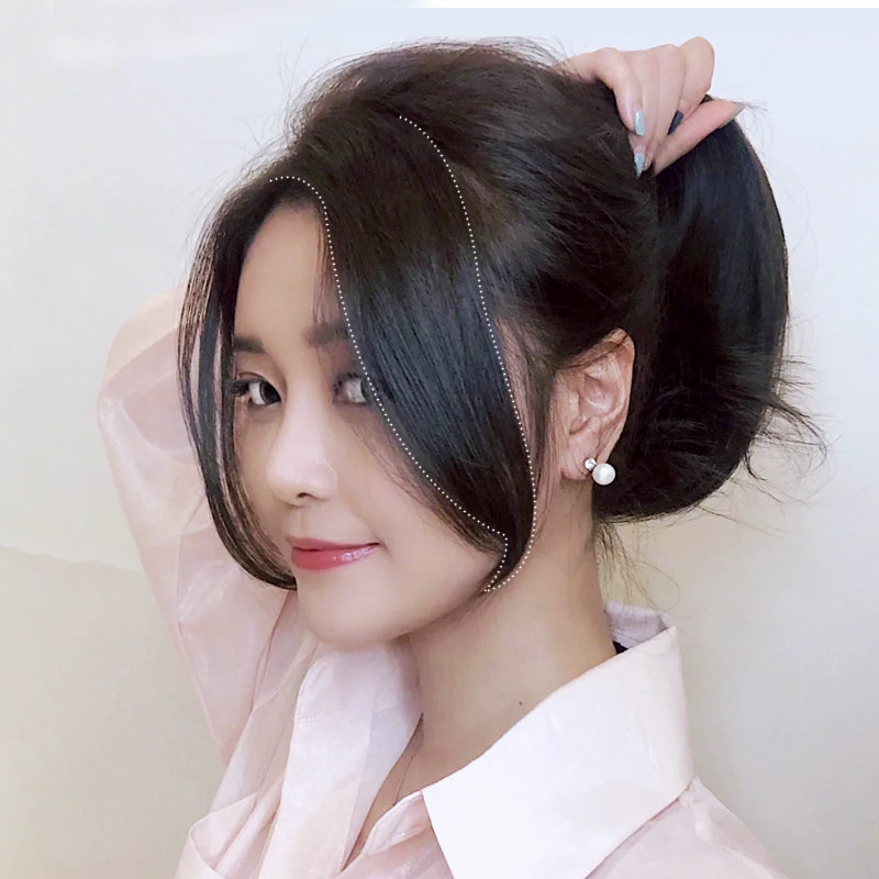 Hand-woven new Yaojia hair dark brown mid-section wig piece real hair invisible invisible net red bangs female piece fake