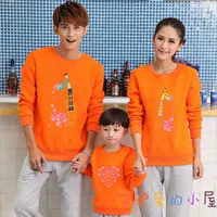 2017 cha mẹ và con gái quần áo mùa thu đông đầy đủ gia đình ba ba áo len bốn cổ cotton màu cam cổ dài set đồ đẹp cho mẹ và bé