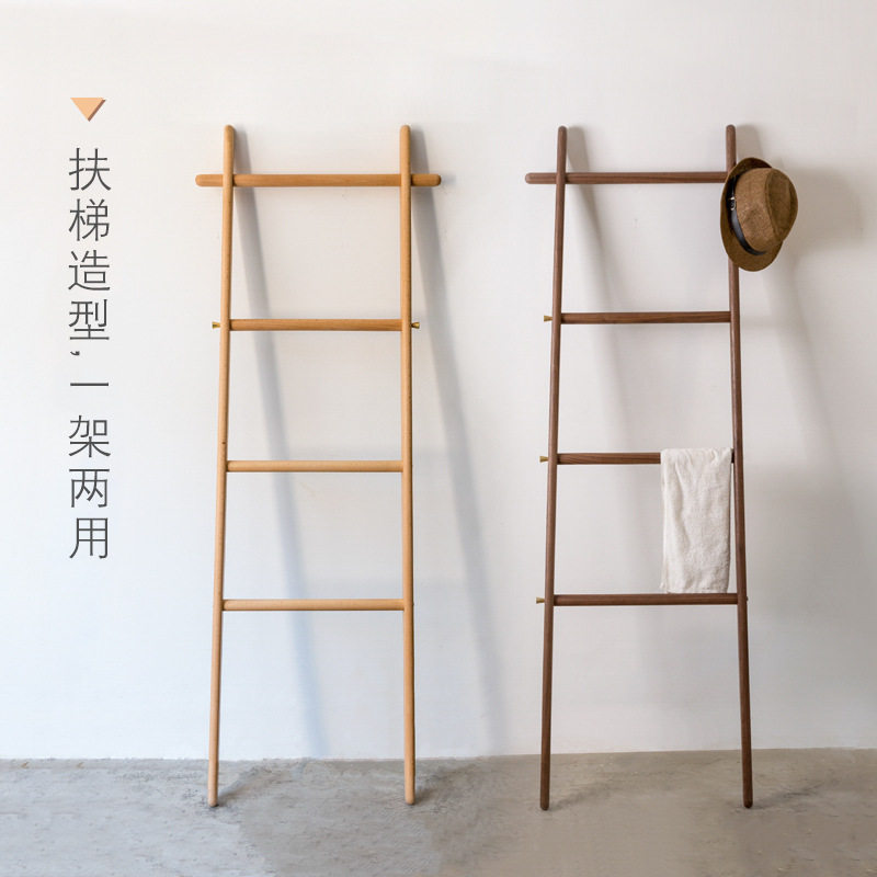 Solid wood ladder hanger floor coat rack creative wooden bedroom hanger bathroom towel rack hotel custom