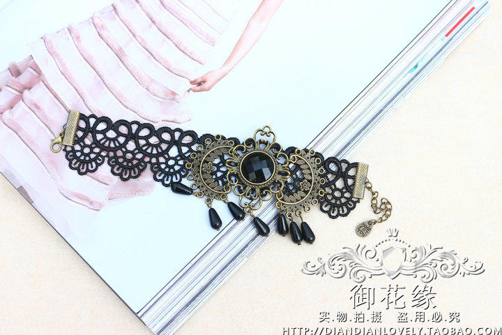 Full 38 包邮 Royal Flower Edge Retro Court Black Water Drop Lace Anklet Gothic Phụ kiện biểu diễn sân khấu Nữ lắc chân