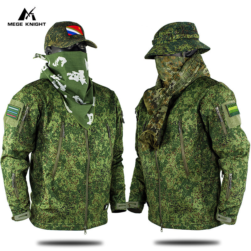 Mege Russian Camouflage Jacket Men's Outdoor Spring and Autumn Rainproof Soft Shell Green Camouflage Clothing
