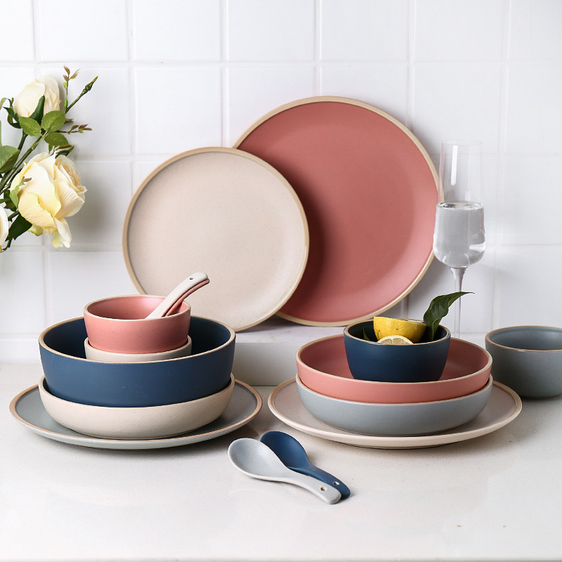 Kawashima Uk Morandi Pure Color Nordic cutlery Dish Suit Creative Day Style Brief Bowls and chopsticks Bowl Trays Household Composition