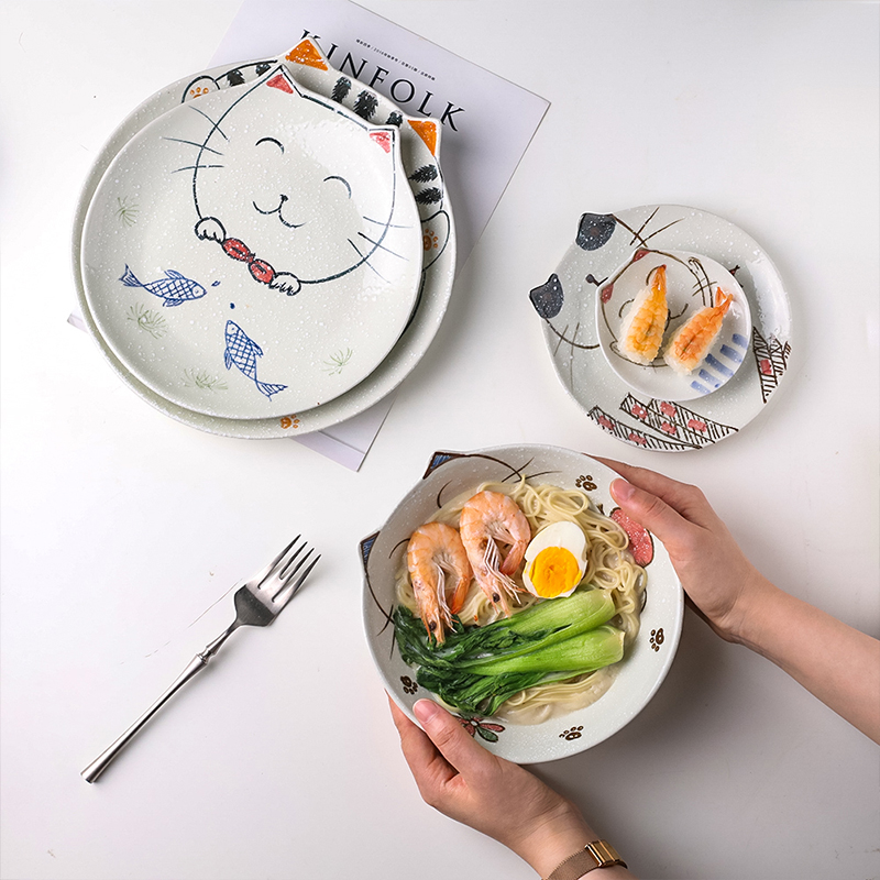 Kawadao House Japanese Cat Ceramic Tableware dish cute creative household with a rice dish with a rice bowl of foam dishes