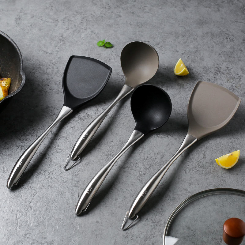 Kawashima House Not Covered With Pan Special Spade Silicone Pan Shovel Home Fried Vegetable Shovel High Temperature Resistant Long Handle Soup Spoon Kitchenware Cover Set