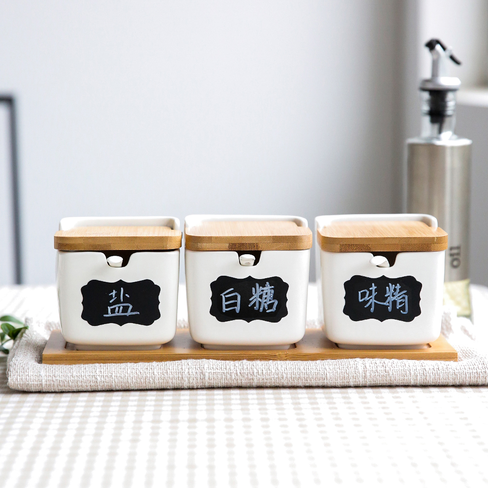 Sichuan Island House Day Style Ceramic Seasoning Jar Sauce box Placed Salt Sugar MSG Jars Kitchen Seasonings Containing box Home