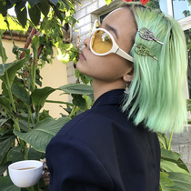 WILDLUST Original Design Flame Totem Green Rhinestone Silver Metal Side Hairpin