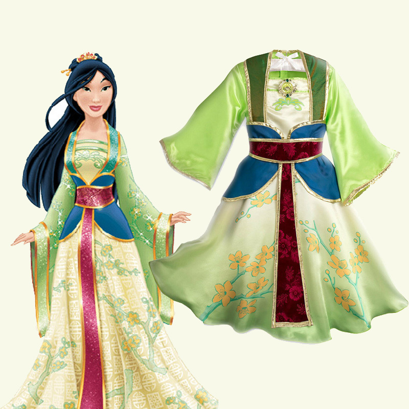 Mulan Performance Costume for Children, Halloween Children's Clothing, Girls' Disney Mulan Princess Dress, Hanfu Performance