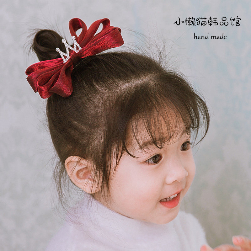 Small Lazy Cat Children's Head Adorned South Korea High-end Princess Crown Super Large Red Butterfly Knot Hairpin Girl Student Hairpin