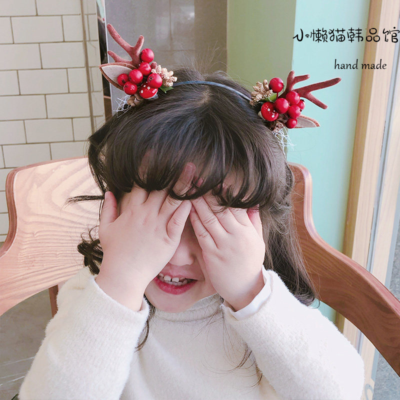 Children's Christmas headgear Deer Corner Hair Hoop Baby Writing Genuine Props Student Elk Deer Head Hoop Performance Program Senteal Hairpin