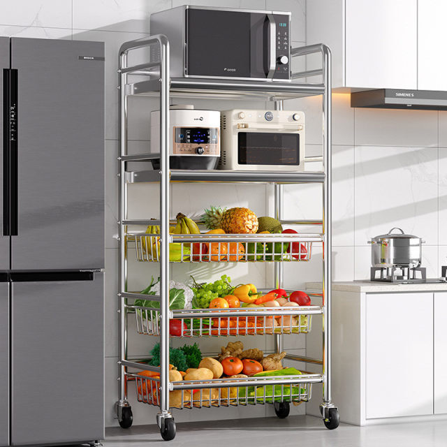 Stainless steel kitchen vegetable basket storage rack floor-standing multi-layer fruit and vegetable microwave storage rack multi-function storage rack