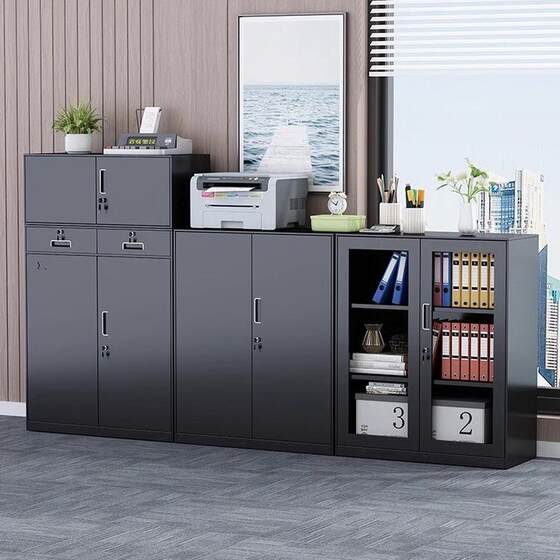 办公室铁皮文件柜带锁矮柜落地档案收纳柜对开资料柜钢制储物柜子