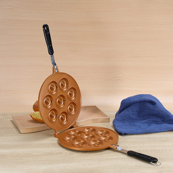 圆形八孔甜甜圈模具双面华夫饼烤盘家用早餐蛋糕面包烘培工具现货