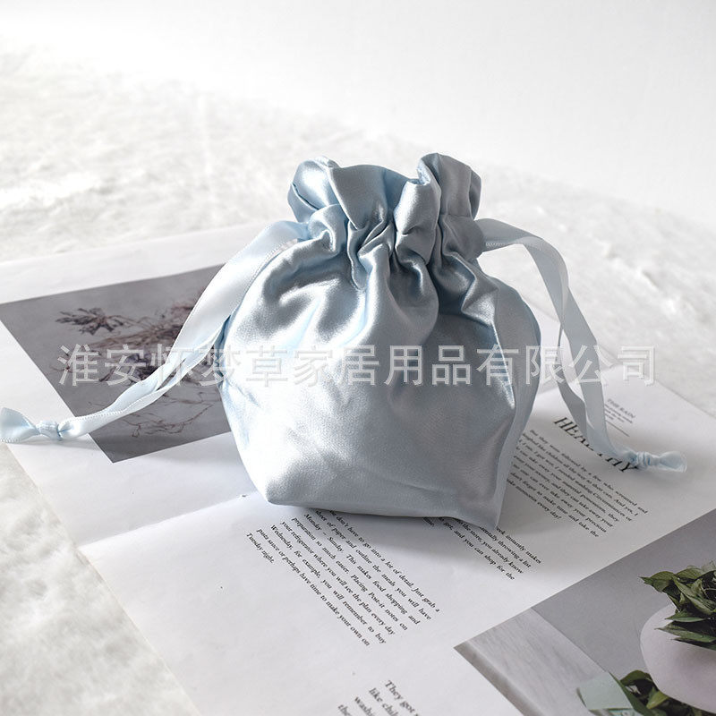 Полиэстер Сумка 仿真丝眼罩双层布袋缎面束口袋双拉抽绳丝绸袋化妆品收纳包现货