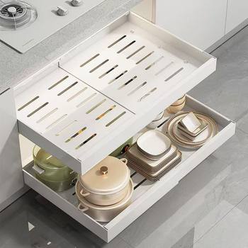Kitchen pull-out storage rack without punching drawer cabinets, dishes, seasonings, basket sink pull storage rack
