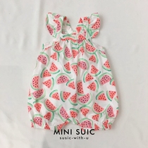 0 - 24 months summer watermelon printed fly sleeve hanging with newborn girls and girls in a corner