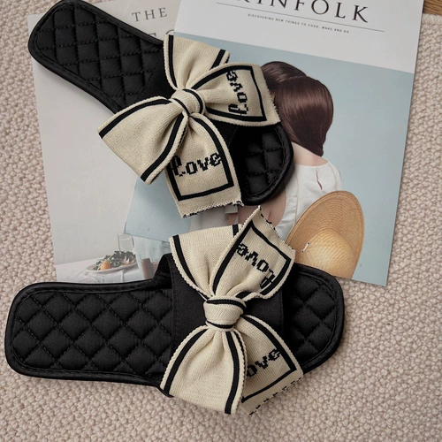 Нескользящие тапочки с бантиком с ремешком, изысканный стиль