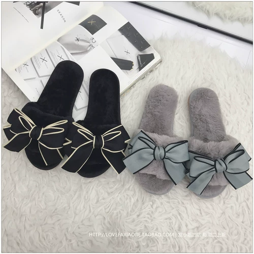 Сколпочная женская зимняя семья Хан Гу в модном темпераменте INS Plush Plush -Plushnet Red Bow Slapper Women Женщины