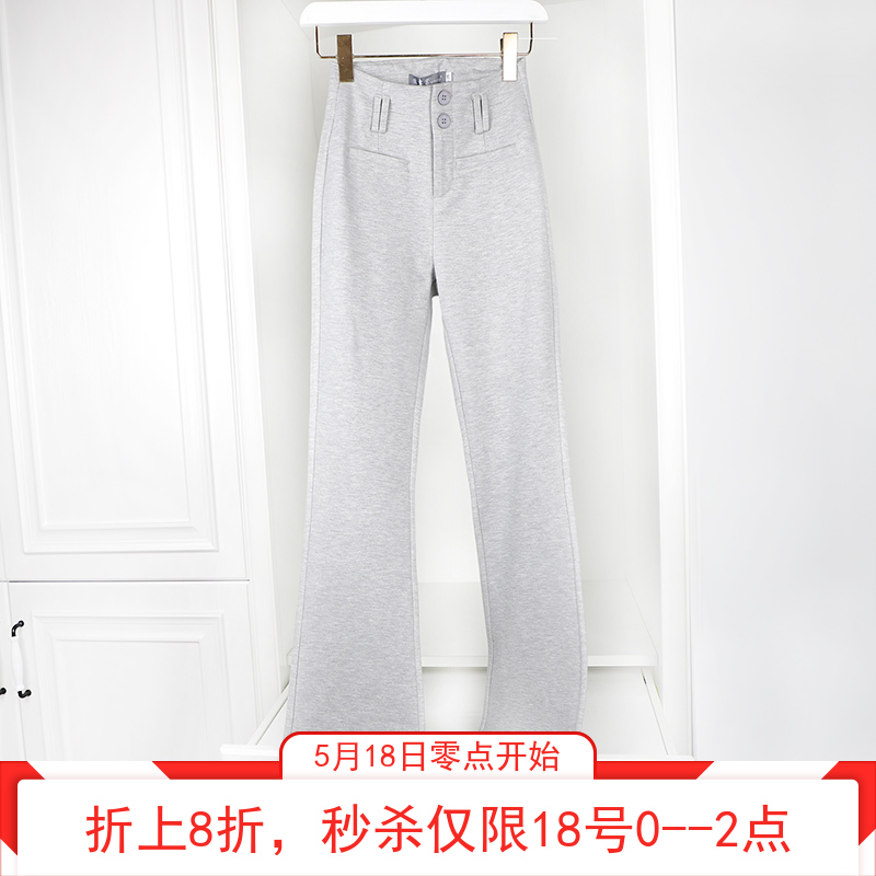 2022 Summer New Row Button Black Two Buttons High Waist Display Slim Cog Elasticity Lengthened Retro Women Microhorn Women Pants