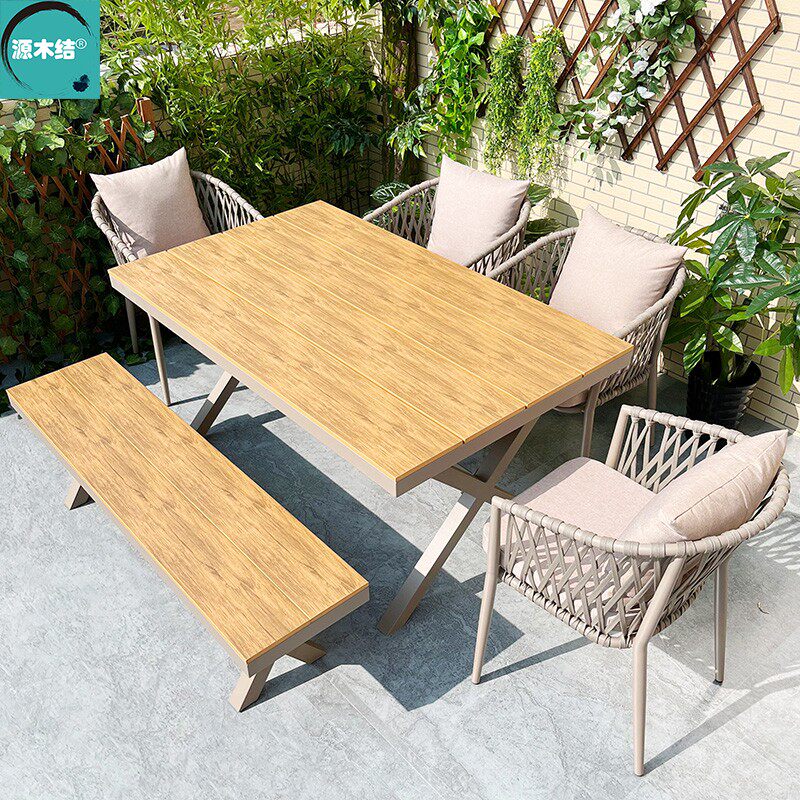 Outdoor Balcony Casual Table And Chairs Patio Outdoor Terrace Anticorrosive Wood Modern Minimalist Aluminum Plastic Wood Folk and chairs Composition