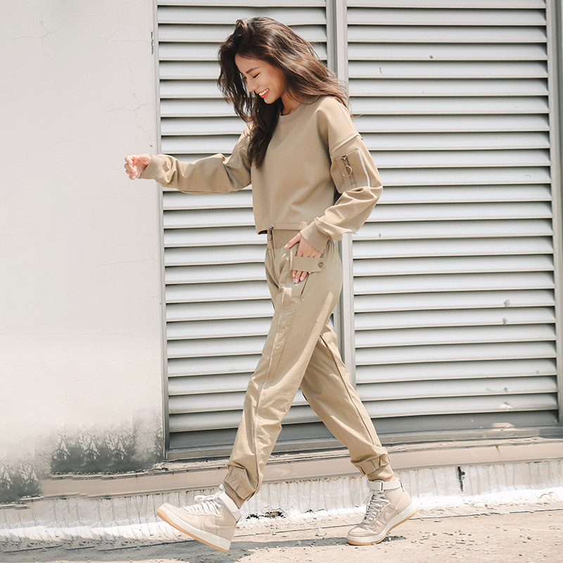 Rough Laurie Round - collar retro - sleeve long - sleeved trousers T spring coat female short fitness cover head