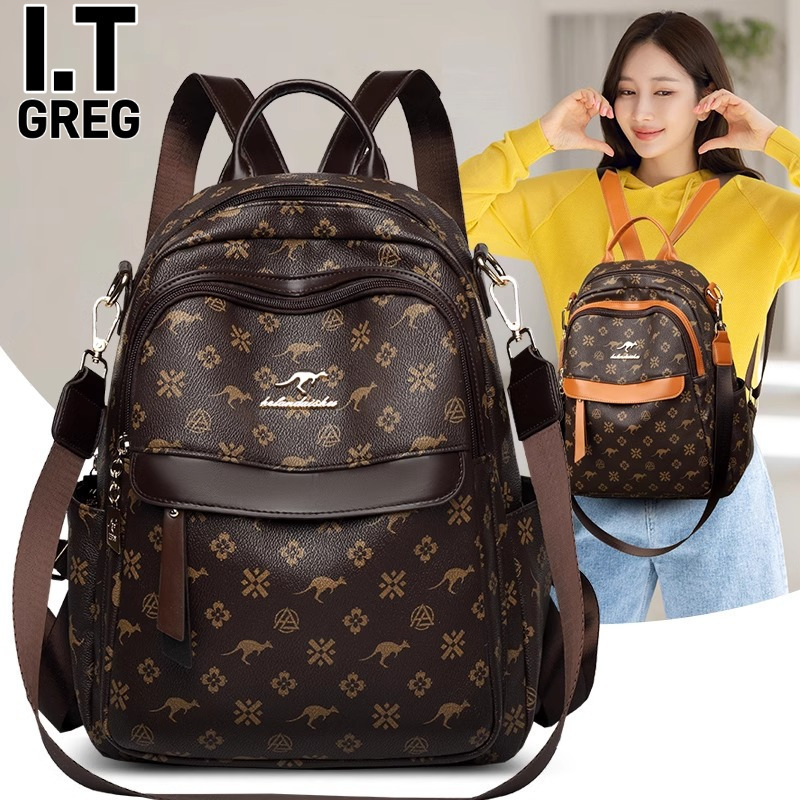 Hong Kong I.Tgreg Genuine Leather Women's Backpack, Fashionable and Versatile Travel Bag, Casual Large-Capacity Cowhide Backpack, Trendy