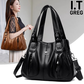 Hong Kong I.Tgreg Genuine Leather Women's Bag, Fashionable Middle-Aged Mother's Bag, Versatile Handbag, Soft Leather Shoulder Bag, Crossbody Large Bag