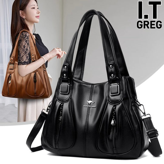 Hong Kong I.Tgreg genuine leather women's bag, fashionable middle-aged mother bag, versatile handbag, soft leather shoulder crossbody large bag