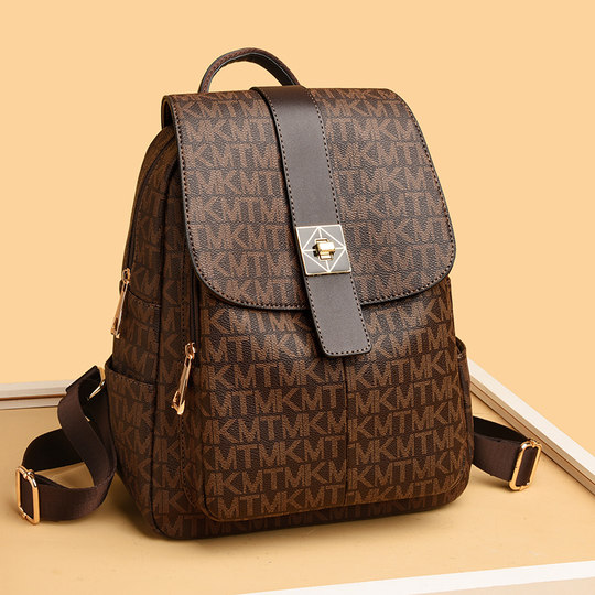 香港I.Tgreg韩版女士真皮双肩包经典印花背包休闲大容量旅行包潮