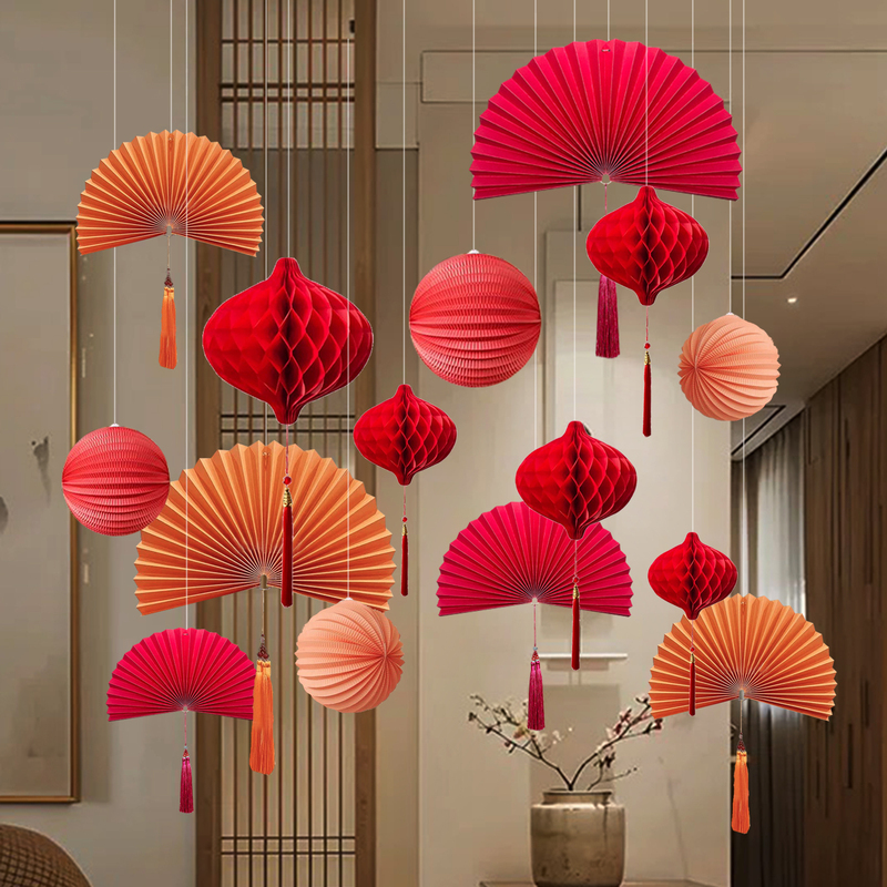 New Year's Day Atmosphere Decoration Hanging Ornaments Autumn Lanterns Background Ceiling Shop Window Scene Hangings