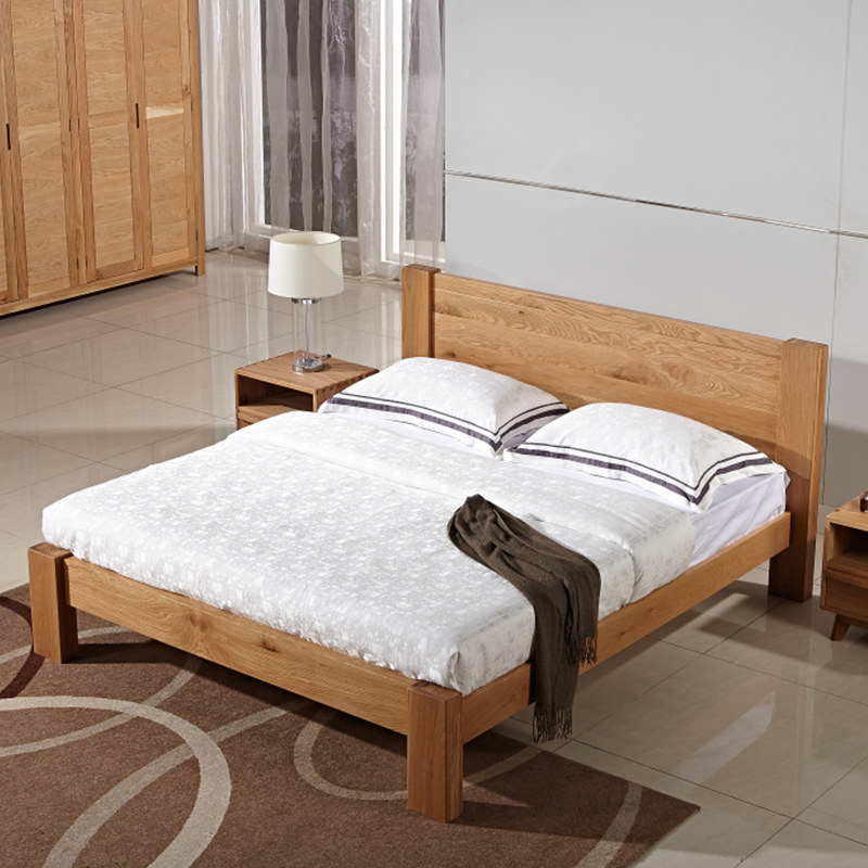 Happy Temai American White Oak Wood Bed Nordic Home Solid Wood Furniture 1 8 m 1 5 Double Shelf Bed-FS