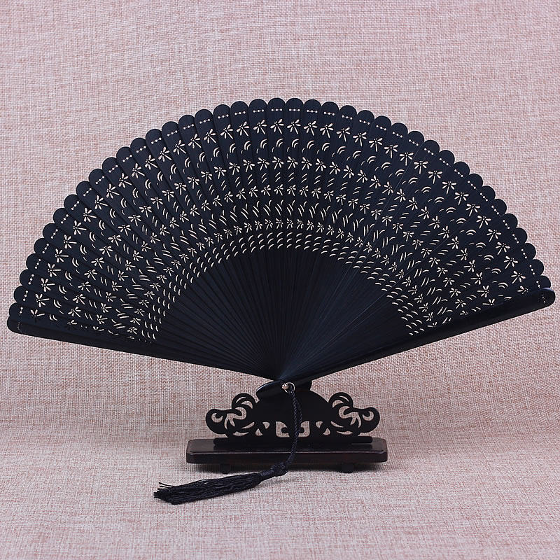 China Wind All Bamboo Fan Ancient Wind Folding Fan Engraving Hollowed-out Day Style Lady Craft Gift Fan Vintage Summer Small