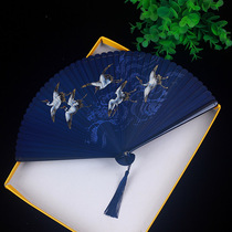 Chinese style handmade whole bamboo fan Japanese ancient style folding fan carving Hollow folding fan classical female summer portable small