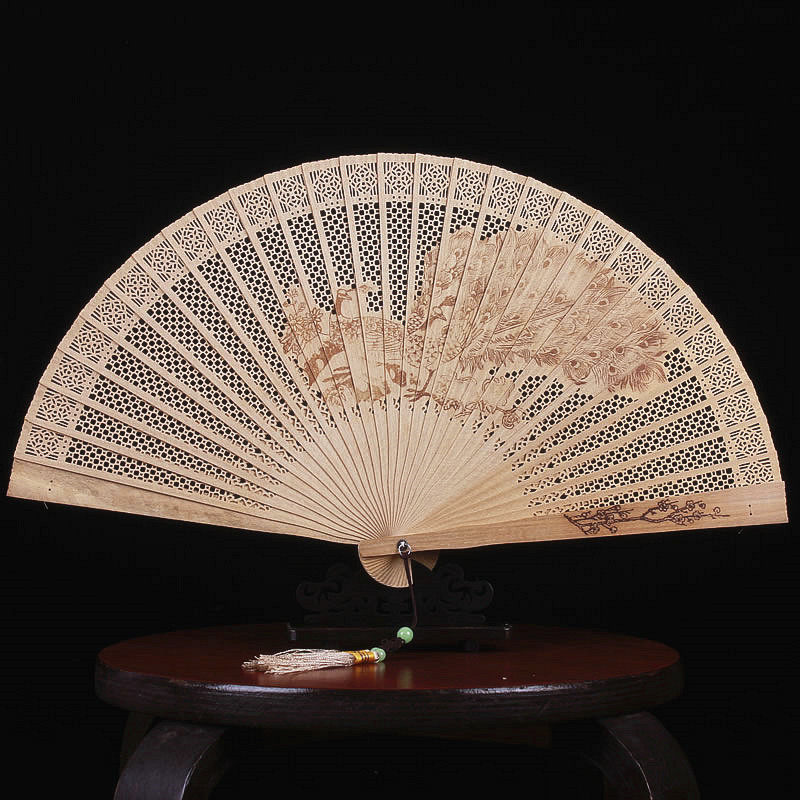 Chinese style handmade small style incense wood fan sandalwood fan sandalwood fan Ancient style folding fan openwork classical female fan portable