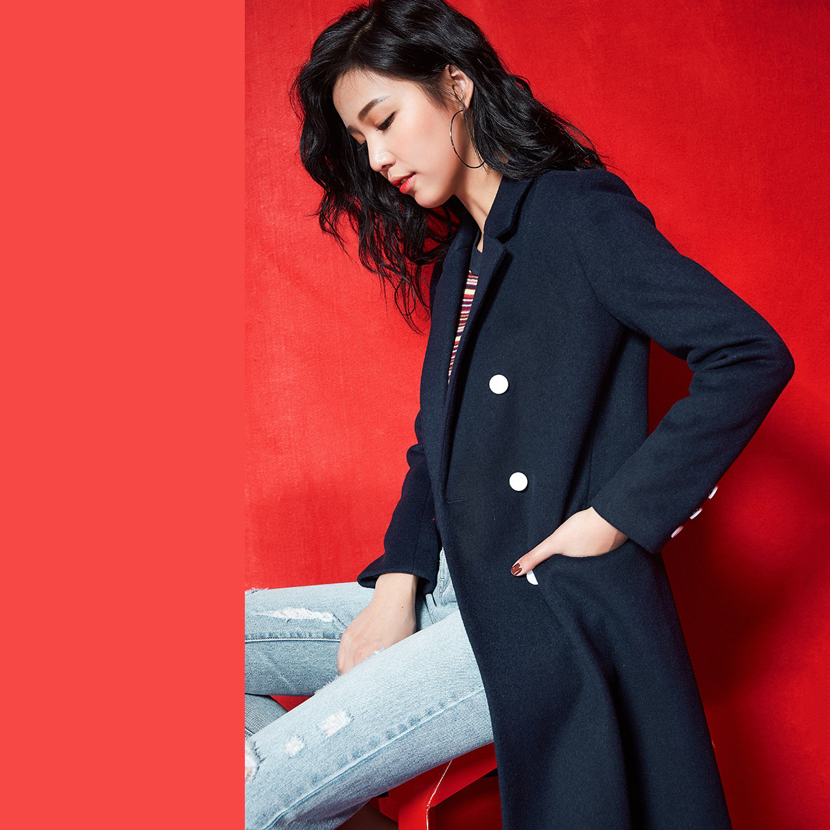 秋冬新款韩国中长款学生西装领小个子原宿风软妹羊毛呢大衣外套女