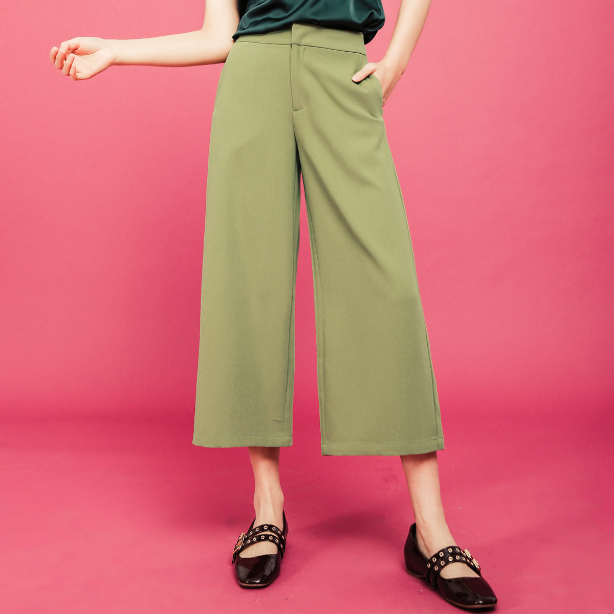 [特价]七格格 2017秋款 高腰九分阔腿裤宽松显瘦休闲裤女