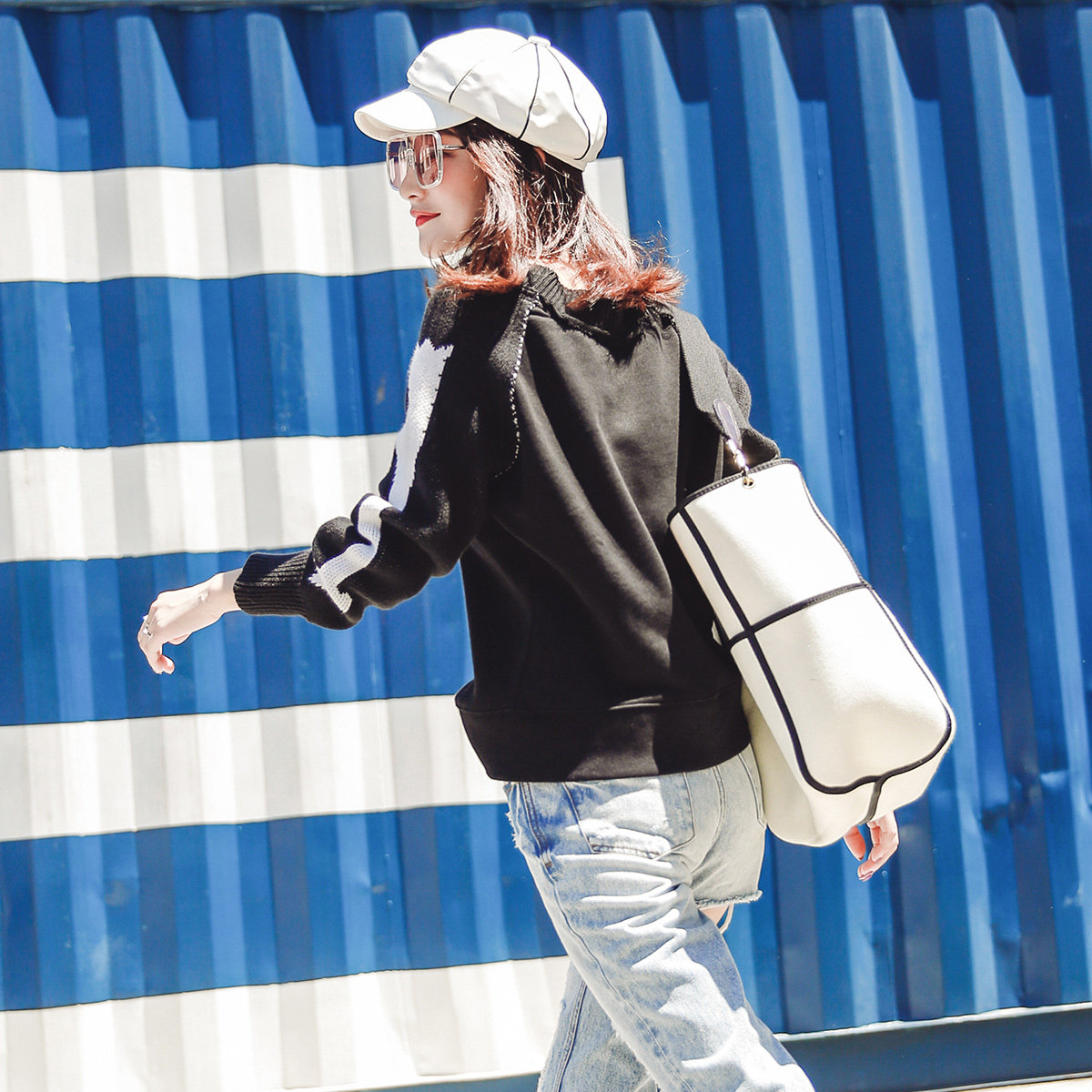 卫衣女装套头2017秋装新款韩版圆领宽松针织衫拼接假两件长袖上衣