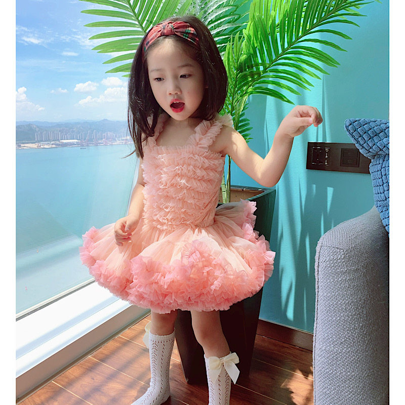NANI girl summer hanging dress pink tutu cake skirt princess birthday dress mesh gauze pork dress