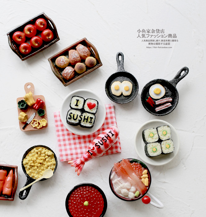 Little fish family fun resin ice cream pan Sushi Japanese cuisine Magnetic refrigerator sticker