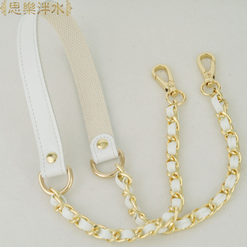 Leather bag with white bag strap Shoulder strap School bag with bag chain accessories Bag chain list for sale