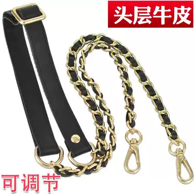 The first layer of leather bag with black adjustable bag chain bag with chain Women's bag accessories bag with chain Wide bag with chain