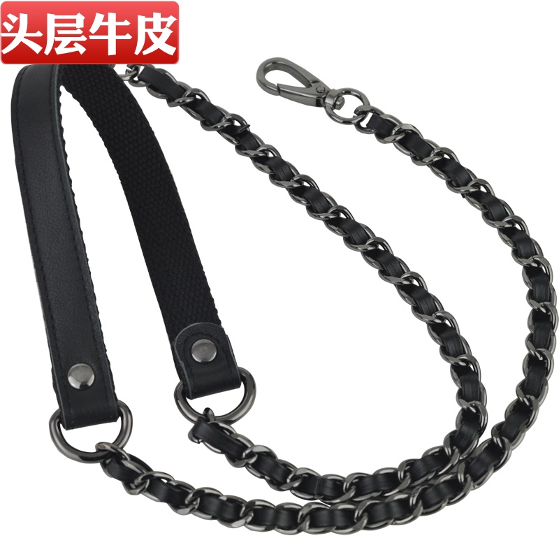 High-grade black bag belt 2CM bag belt bag chain Metal chain decompression leather bag belt oblique cross bag chain