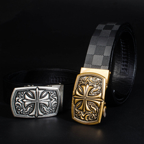 Original personality retro automatic buckle cowhide belt automatic buckle belt male fashion stylist belt